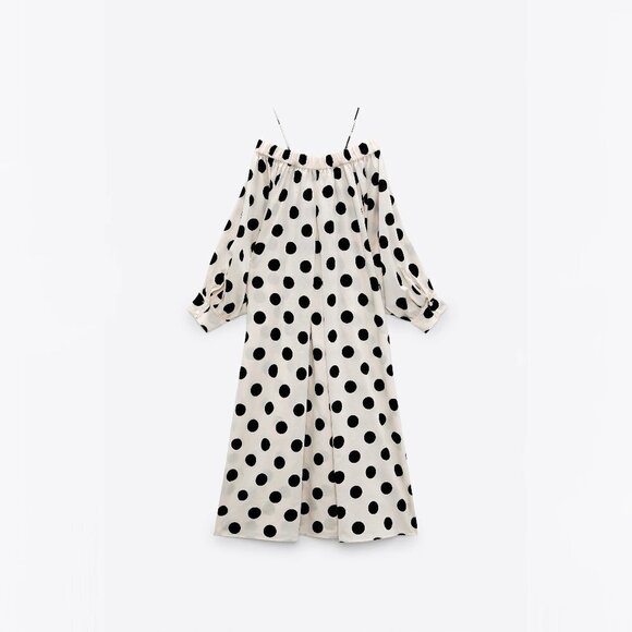 NWT Zara off-white ecru and black polka dot dress, S - Picture 11 of 15